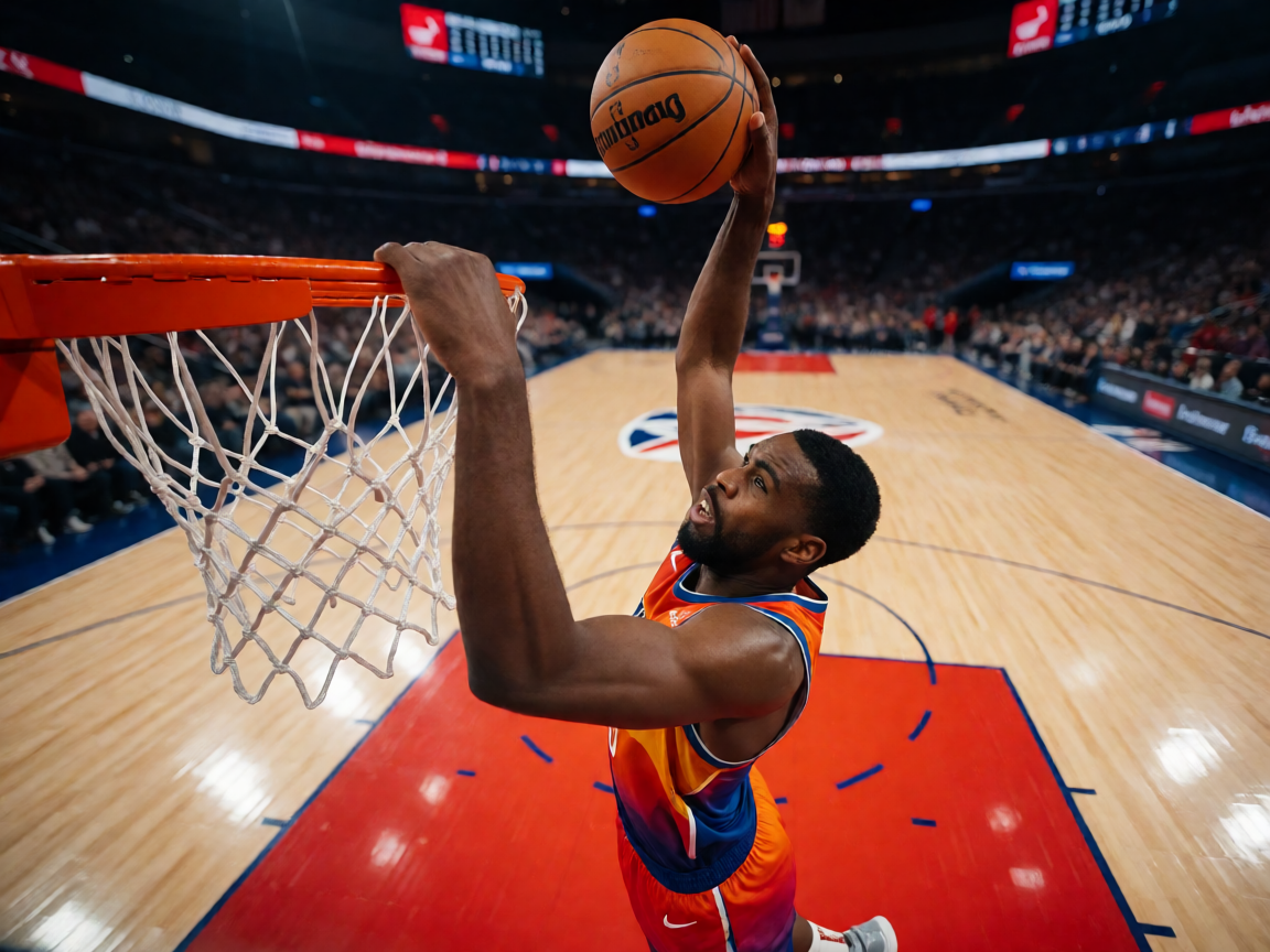 NBA篮球比赛中球员扣篮的精彩瞬间